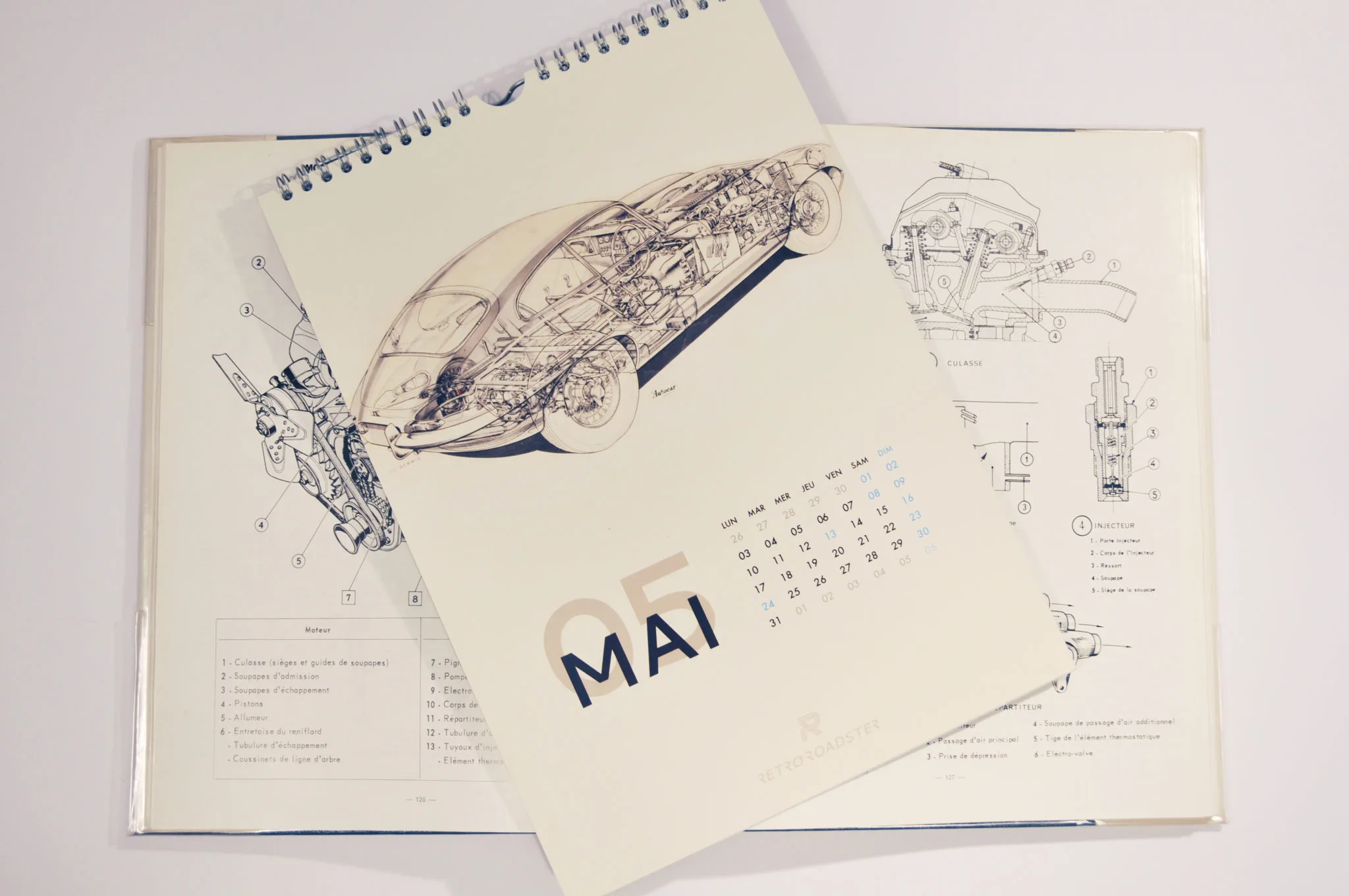 Detail of Jaguar E-Type anniversary calendar typography and photography